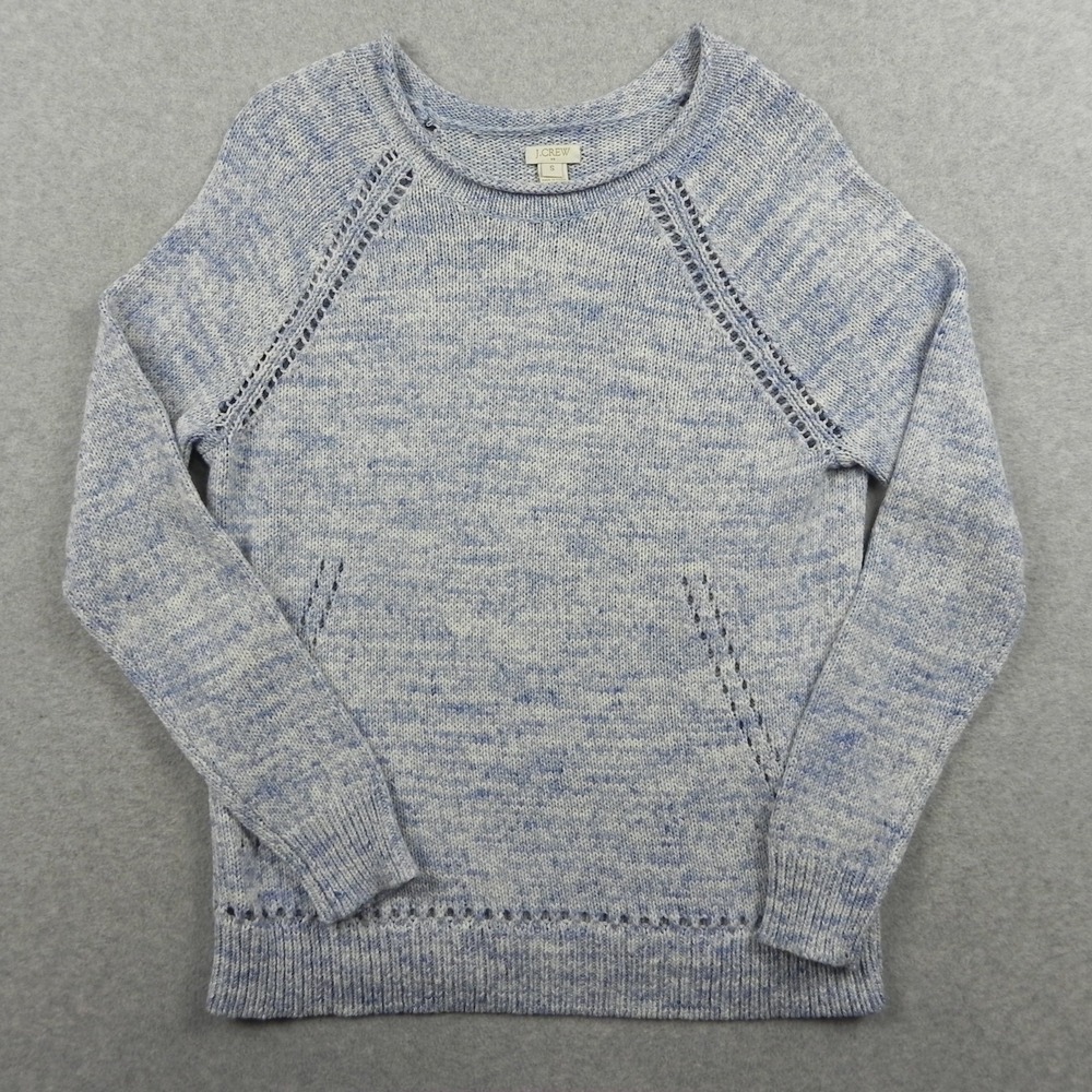 J Crew Sweater Womens Small Pullover Knit Crew Neck Blue Raglan Long Sleeve